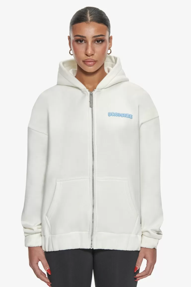 Fashion Dropsize Essential Crew Zip Hoodie Cream White