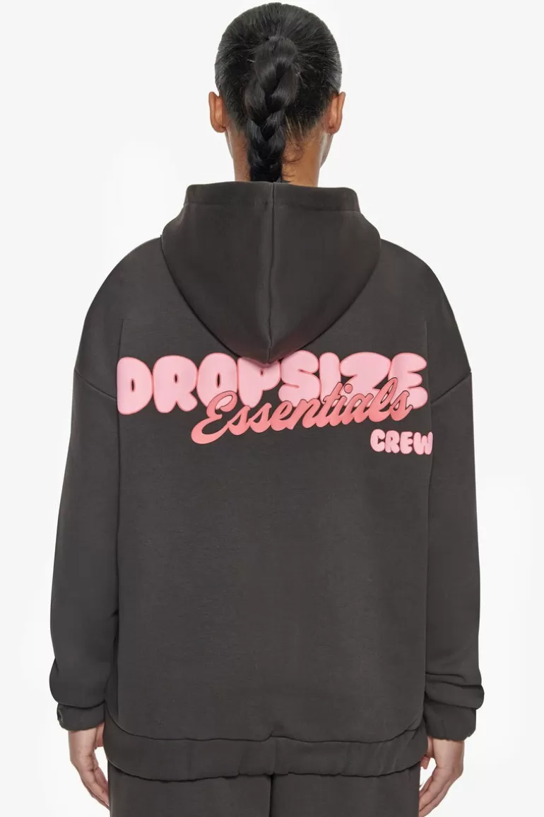 Online Dropsize Essential Crew Zip Hoodie Washed Black