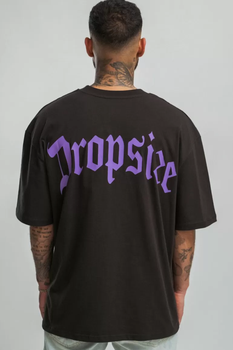 Hot Dropsize Heavy Backprint T-Shirt Washed Black/ Purple