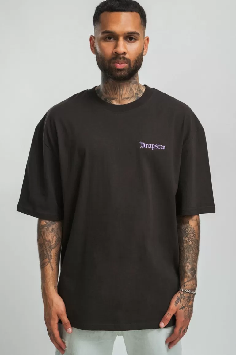 Hot Dropsize Heavy Backprint T-Shirt Washed Black/ Purple