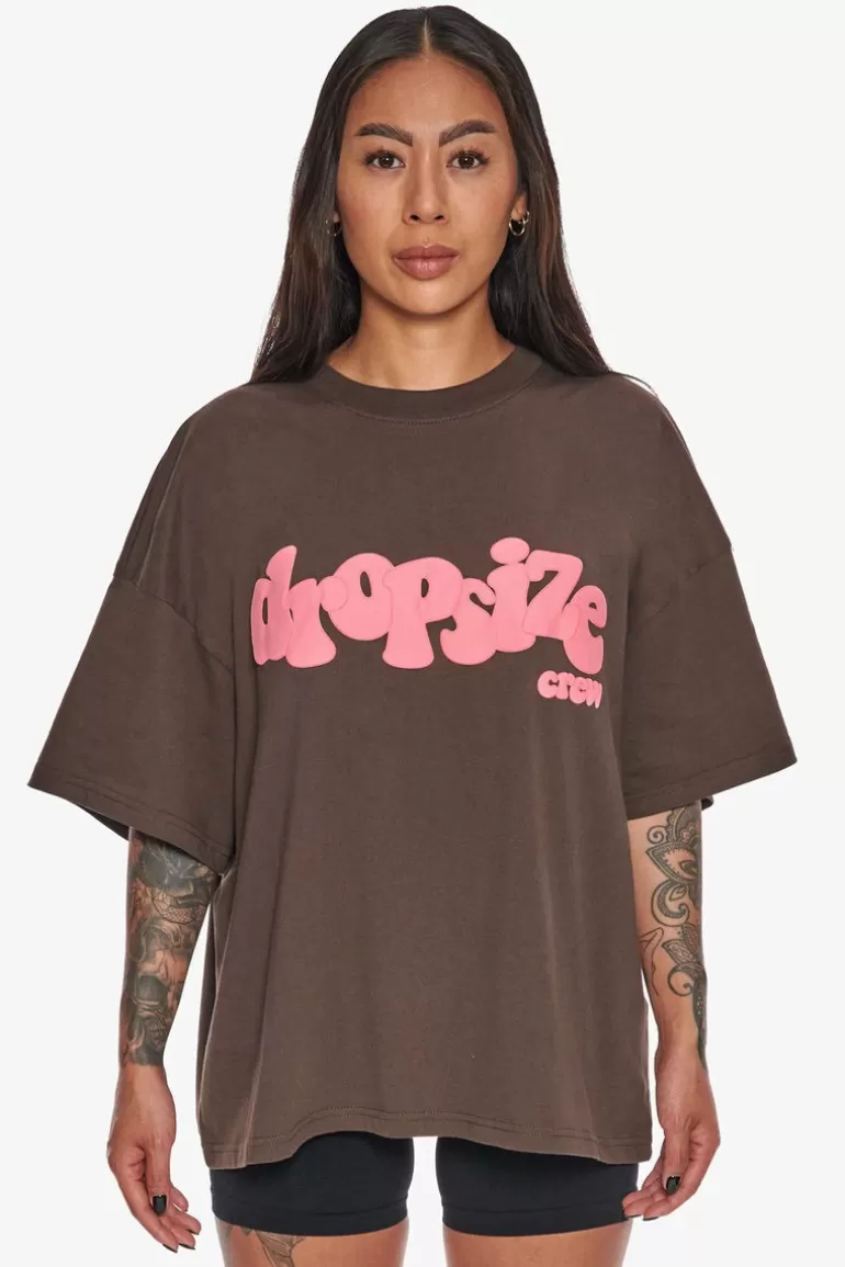 Fashion Dropsize Heavy Crew T-Shirt Chocolate/ Pink