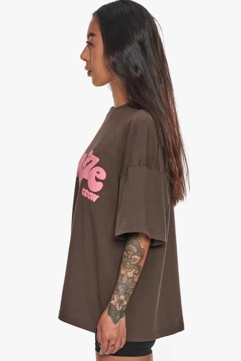 Fashion Dropsize Heavy Crew T-Shirt Chocolate/ Pink