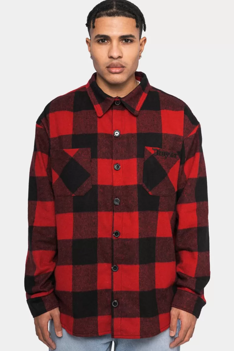 Cheap Dropsize Heavy Flannel Jacket Black Red