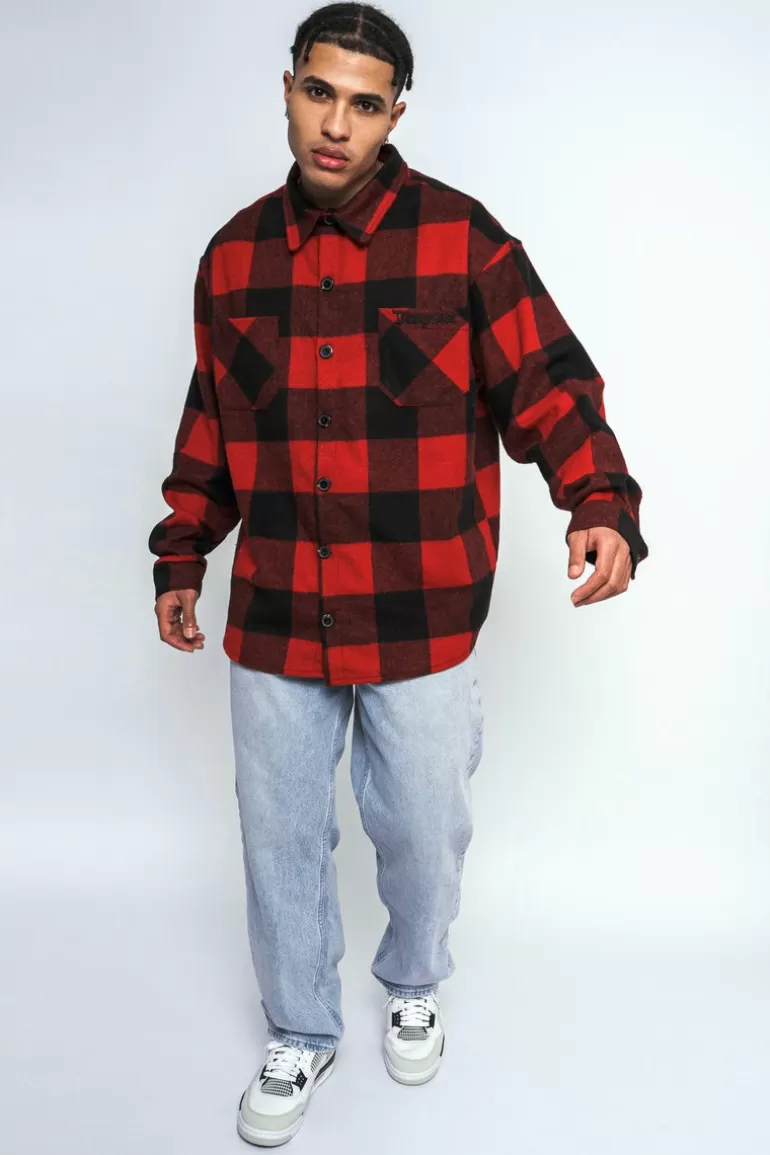 Cheap Dropsize Heavy Flannel Jacket Black Red