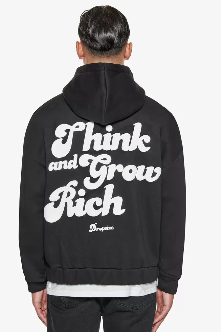 Fashion Dropsize Heavy Grow Rich Zip Hoodie Black