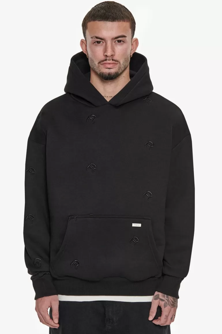 Outlet Dropsize Heavy Oversize Allover Embo Hoodie Black