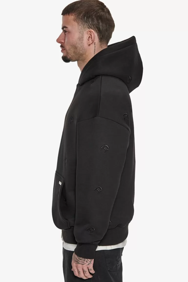 Outlet Dropsize Heavy Oversize Allover Embo Hoodie Black