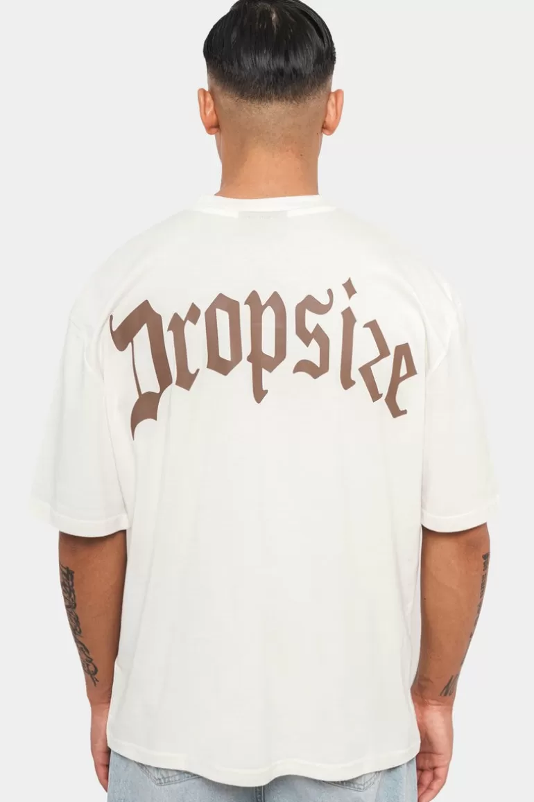 Hot Dropsize Heavy Oversize Backprint T-Shirt Cream/Brown