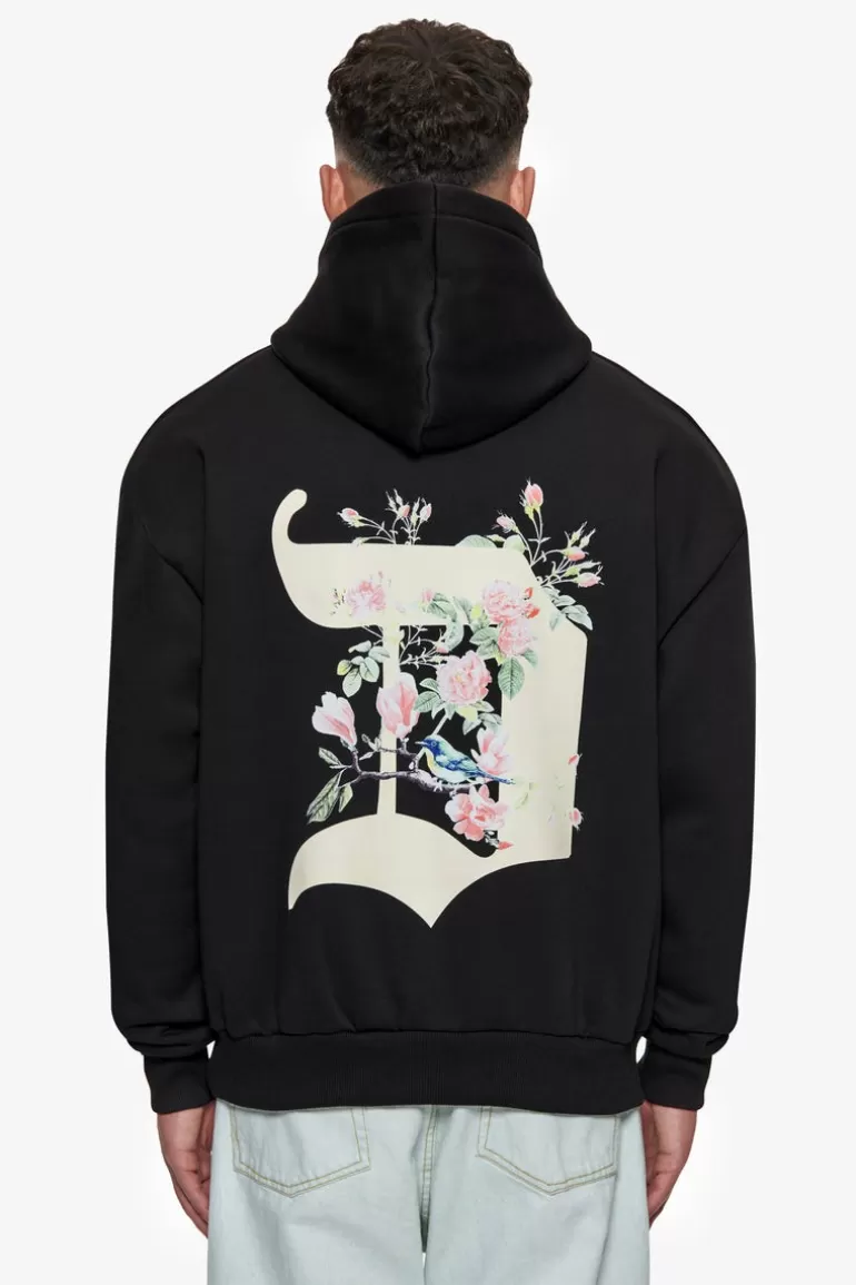 Best Sale Dropsize Heavy Oversize Bird & Roses Hoodie Black