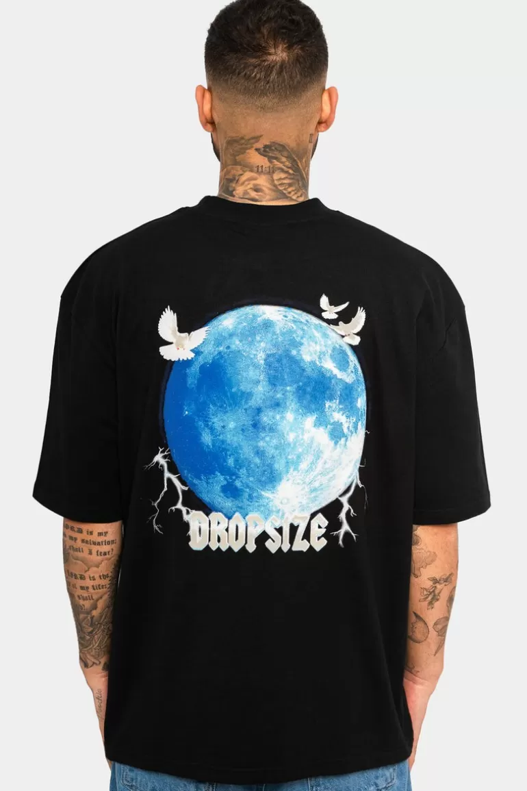 Sale Dropsize Heavy Oversize Blue Moon Design T-Shirt Black