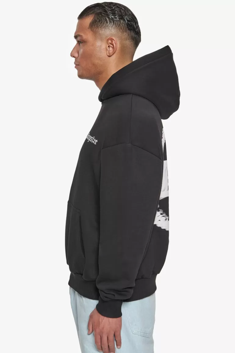 Clearance Dropsize Heavy Oversize Blurred Logo Hoodie Black