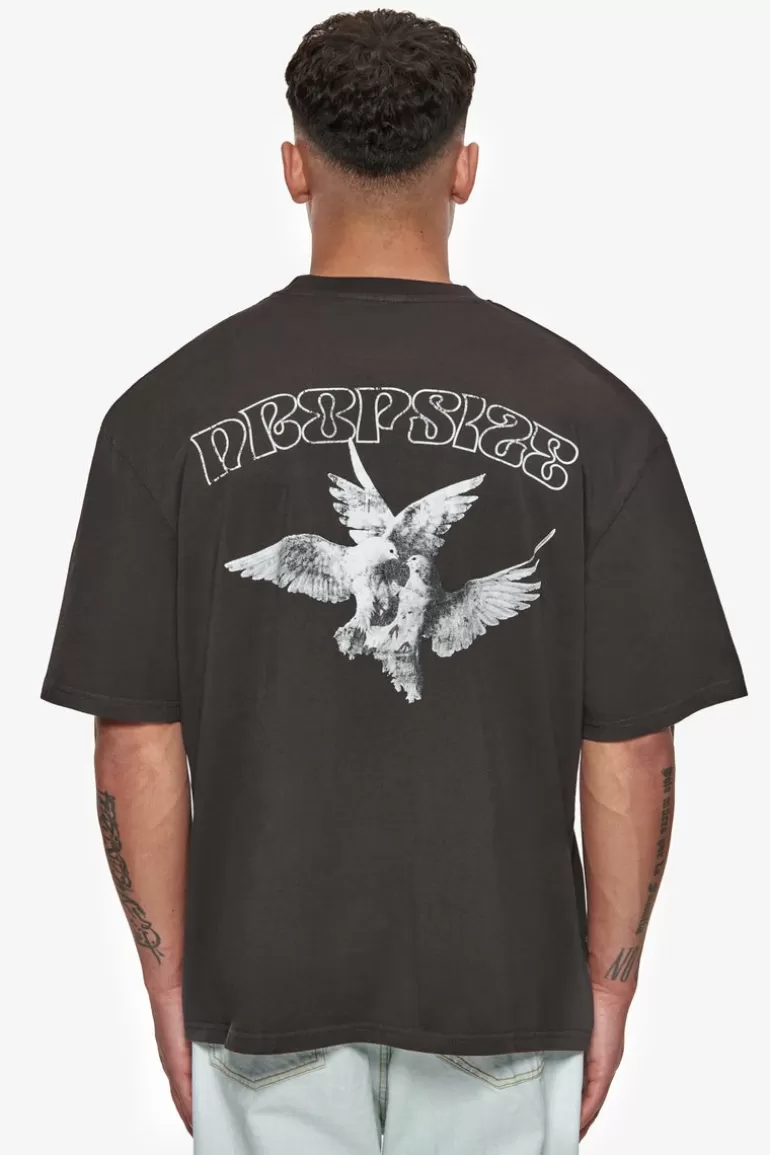 Outlet Dropsize Heavy Oversize Caress Doves T-Shirt Washed Black