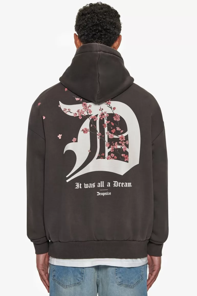 Store Dropsize Heavy Oversize Cherry Flowers Hoodie Washed Black