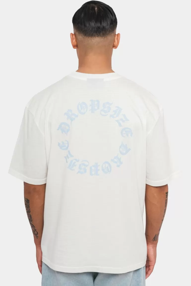 Flash Sale Dropsize Heavy Oversize Circle Design T-Shirt Cream White/Blue