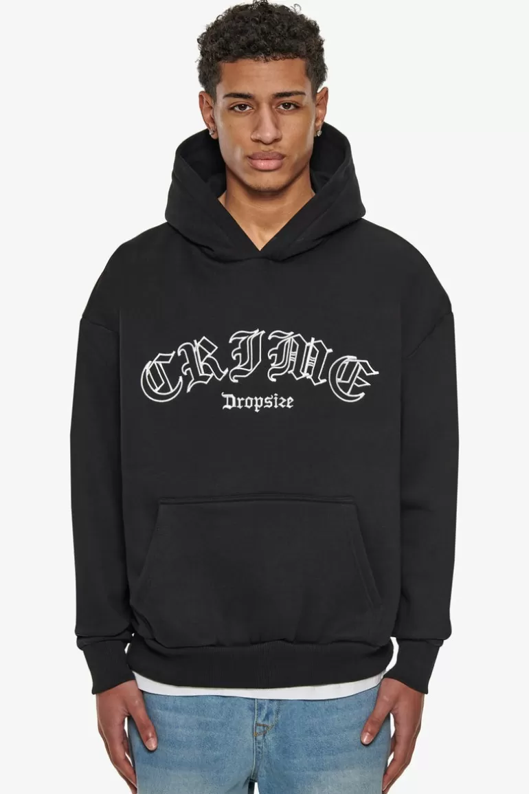 Discount Dropsize Heavy Oversize Crime Outline Hoodie Black