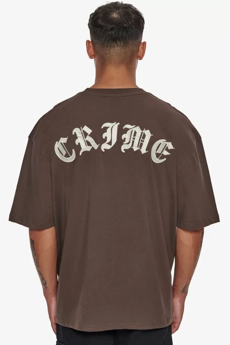 Cheap Dropsize Heavy Oversize Crime T-Shirt Chocolate Brown