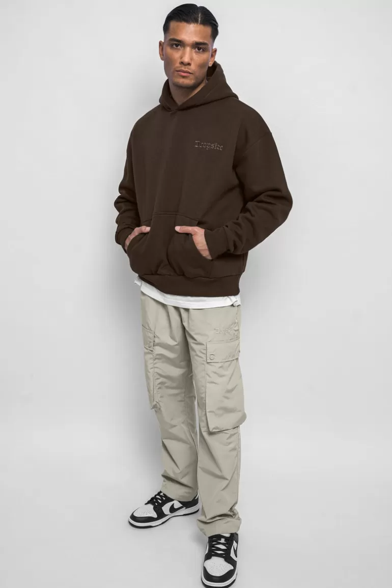 Discount Dropsize Heavy Oversize Embo Hoodie Chocolate Brown