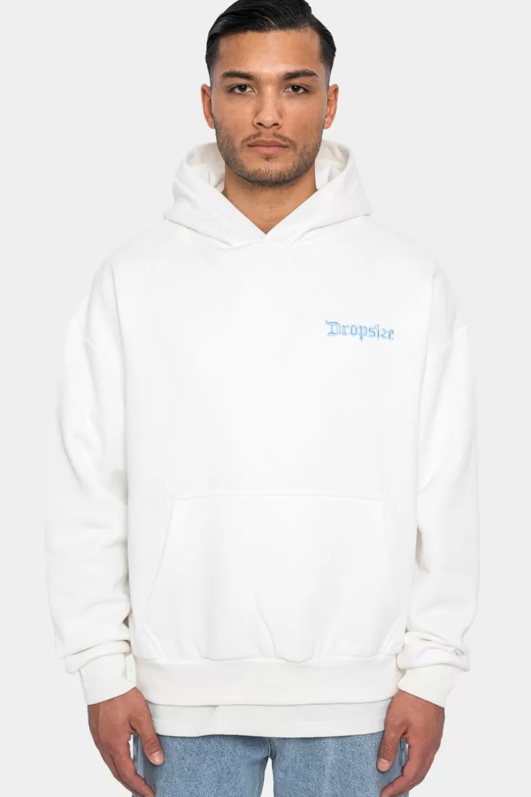 Cheap Dropsize Heavy Oversize Embo Hoodie Cream/Babyblue