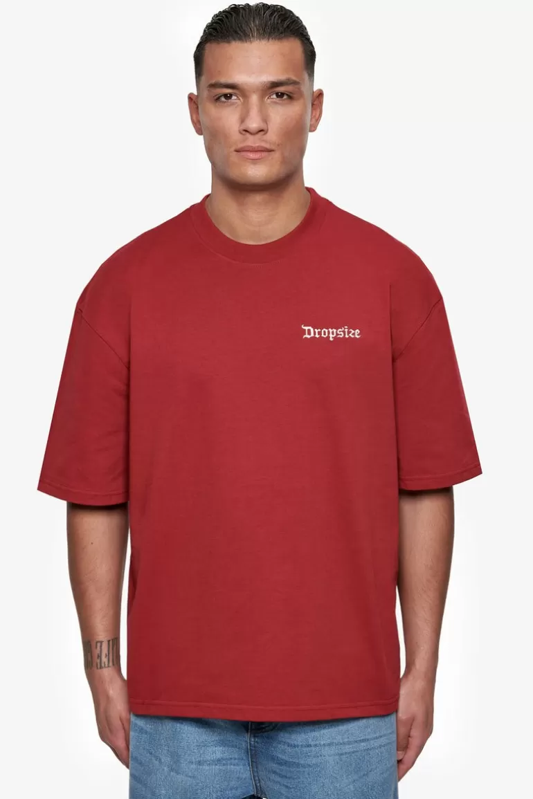 Cheap Dropsize Heavy Oversize Embo T-Shirt Red