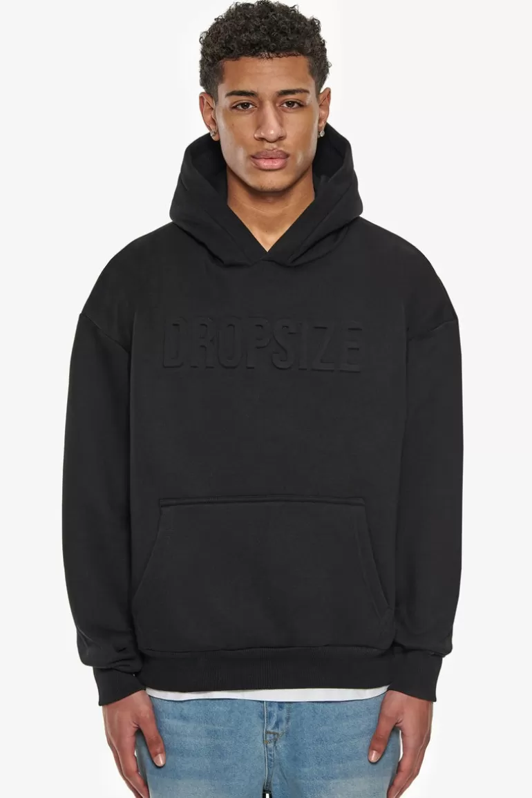 Discount Dropsize Heavy Oversize Embossed Hoodie Black