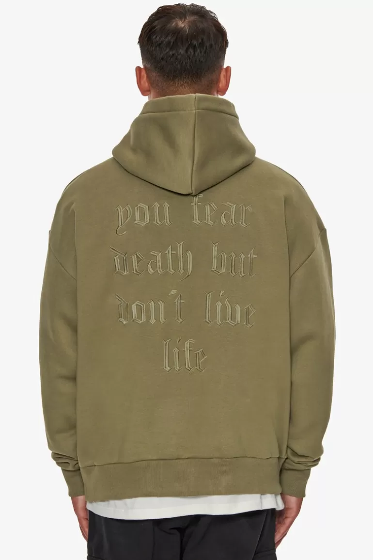 Best Dropsize Heavy Oversize Fear Death Hoodie Olive