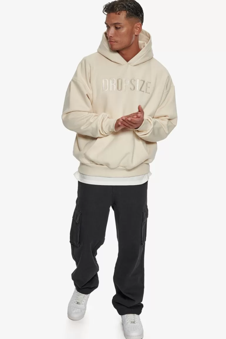 Fashion Dropsize Heavy Oversize Flat Front Embo Hoodie Coconut Milk