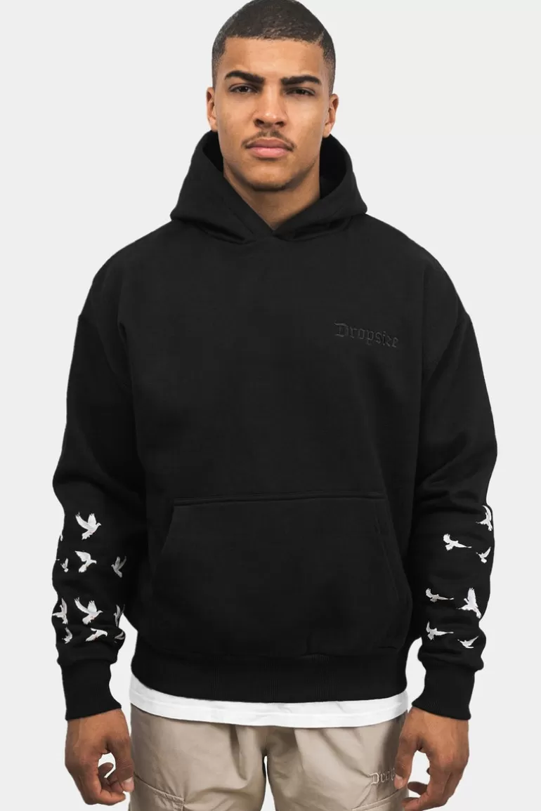 Flash Sale Dropsize Heavy Oversize Flying Pigeon Design Hoodie Black