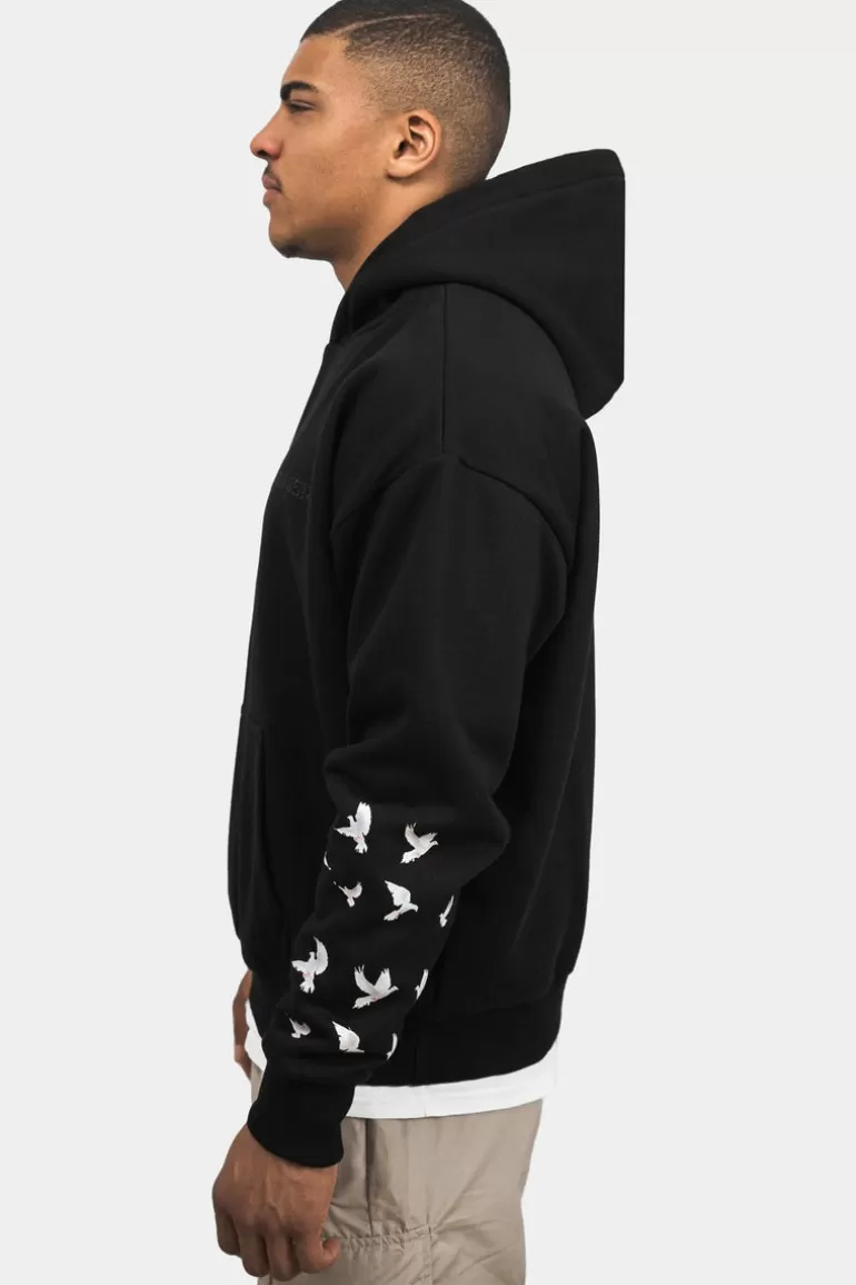 Flash Sale Dropsize Heavy Oversize Flying Pigeon Design Hoodie Black