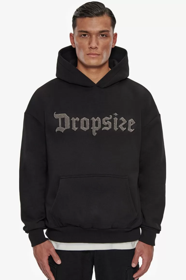 Best Sale Dropsize Heavy Oversize Frottee Embo Hoodie Black