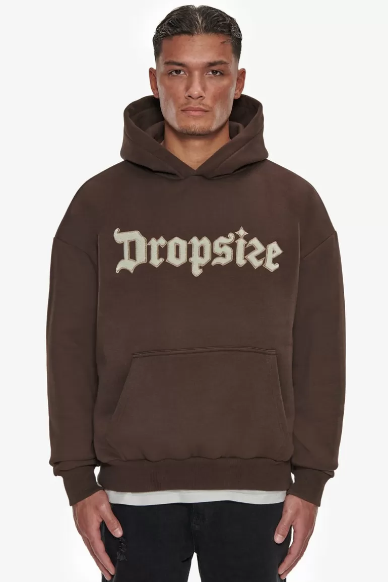 Flash Sale Dropsize Heavy Oversize Frottee Embo Hoodie Chocolate / Cream