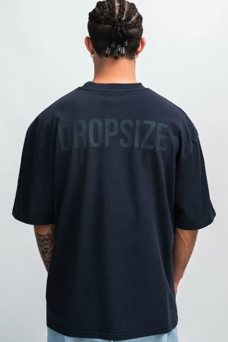 Sale Dropsize Heavy Oversize Hd Print T-Shirt Washed Navy