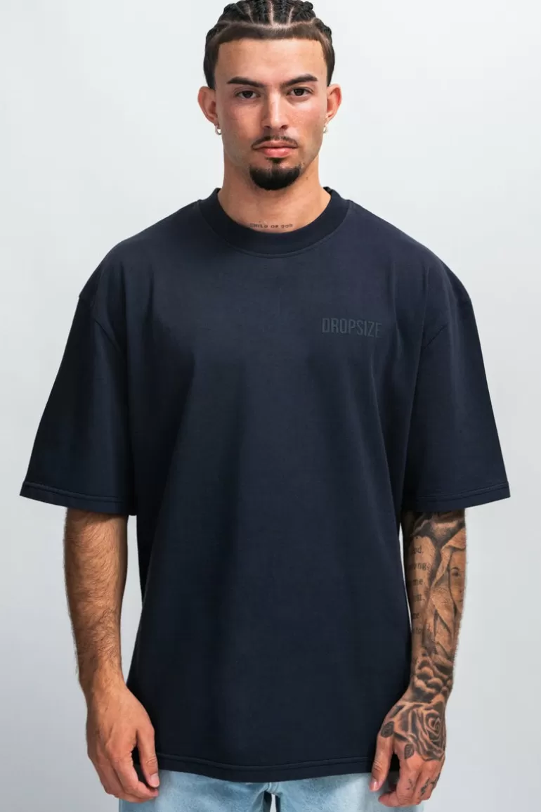 Sale Dropsize Heavy Oversize Hd Print T-Shirt Washed Navy