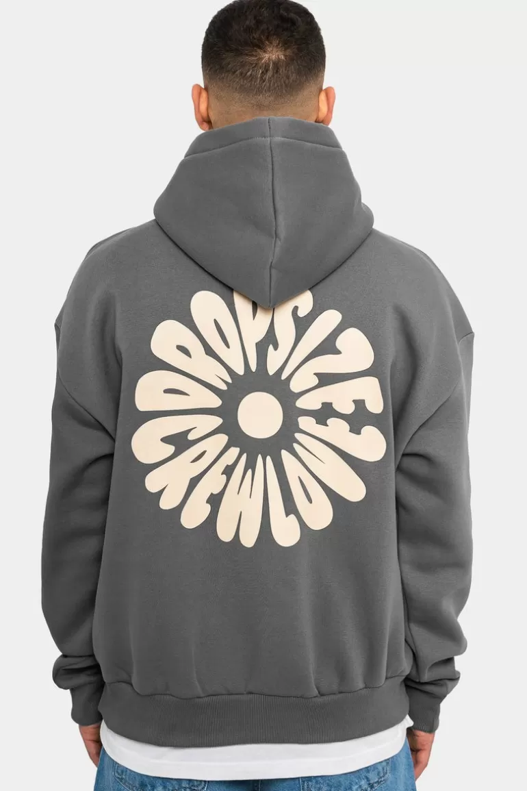 Fashion Dropsize Heavy Oversize Hoodie Flowers Grey