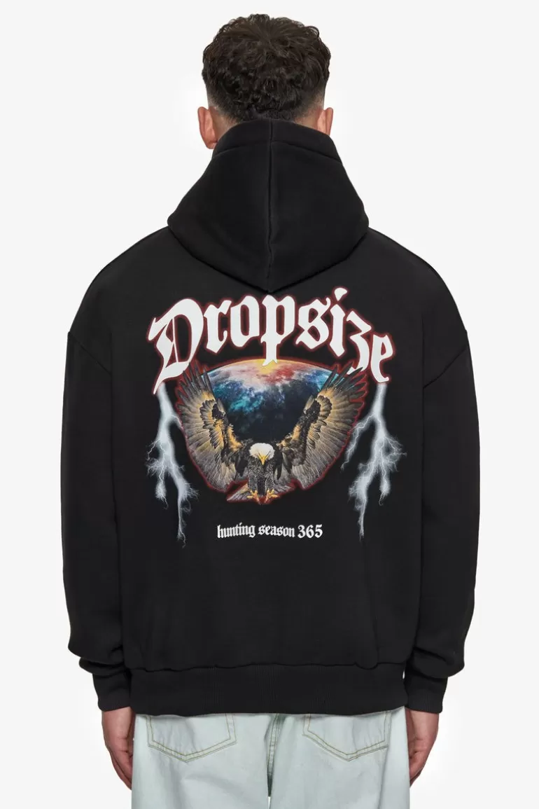 Best Sale Dropsize Heavy Oversize Hunting Season Eagle Hoodie Black