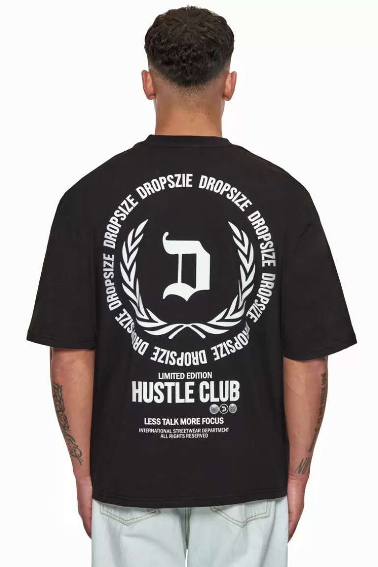 Discount Dropsize Heavy Oversize Hustle Club Circle T-Shirt Black