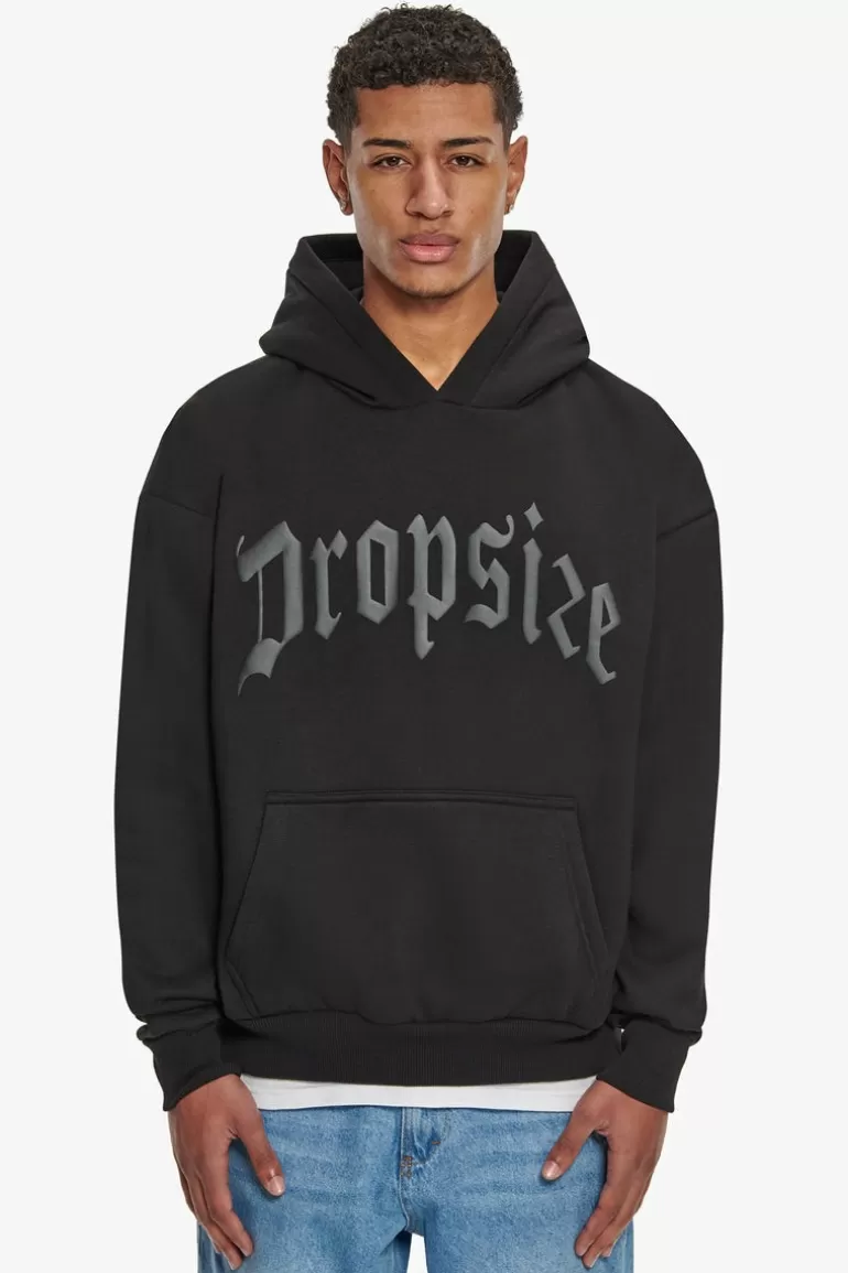 Online Dropsize Heavy Oversize Logo Puffer Print Hoodie Black