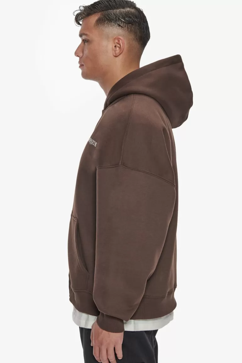 Clearance Dropsize Heavy Oversize Logo Zip Hoodie Chocolate