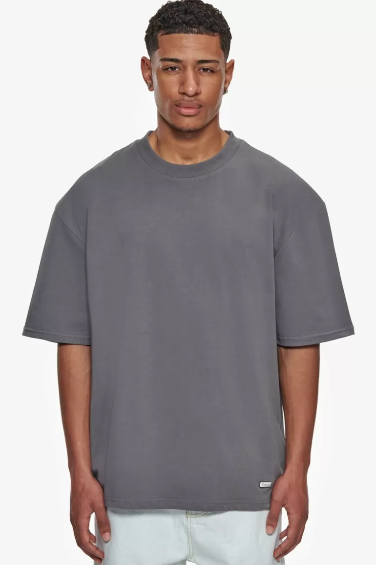 Outlet Dropsize Heavy Oversize Metal Patch Basic T-Shirt Grey