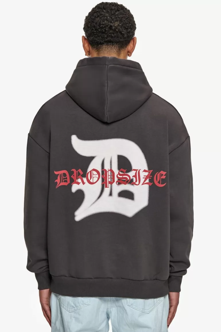 Hot Dropsize Heavy Oversize Mid Logo Hoodie Washed Black