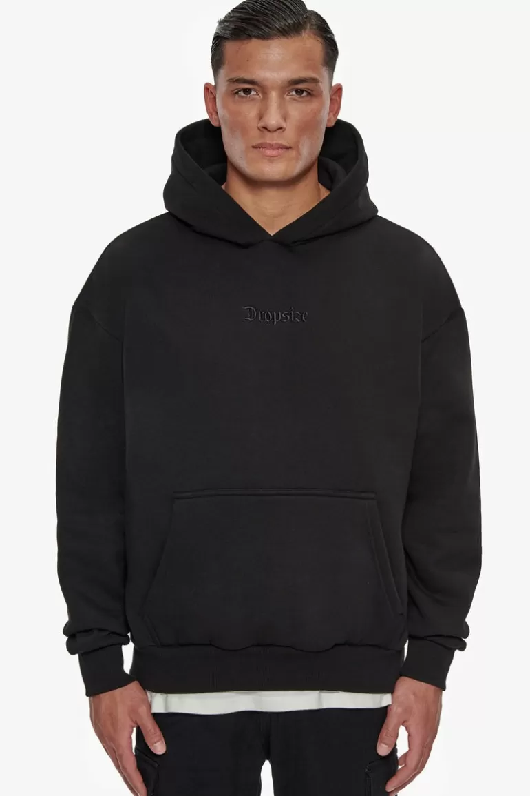 Outlet Dropsize Heavy Oversize Middle Embo Hoodie Black