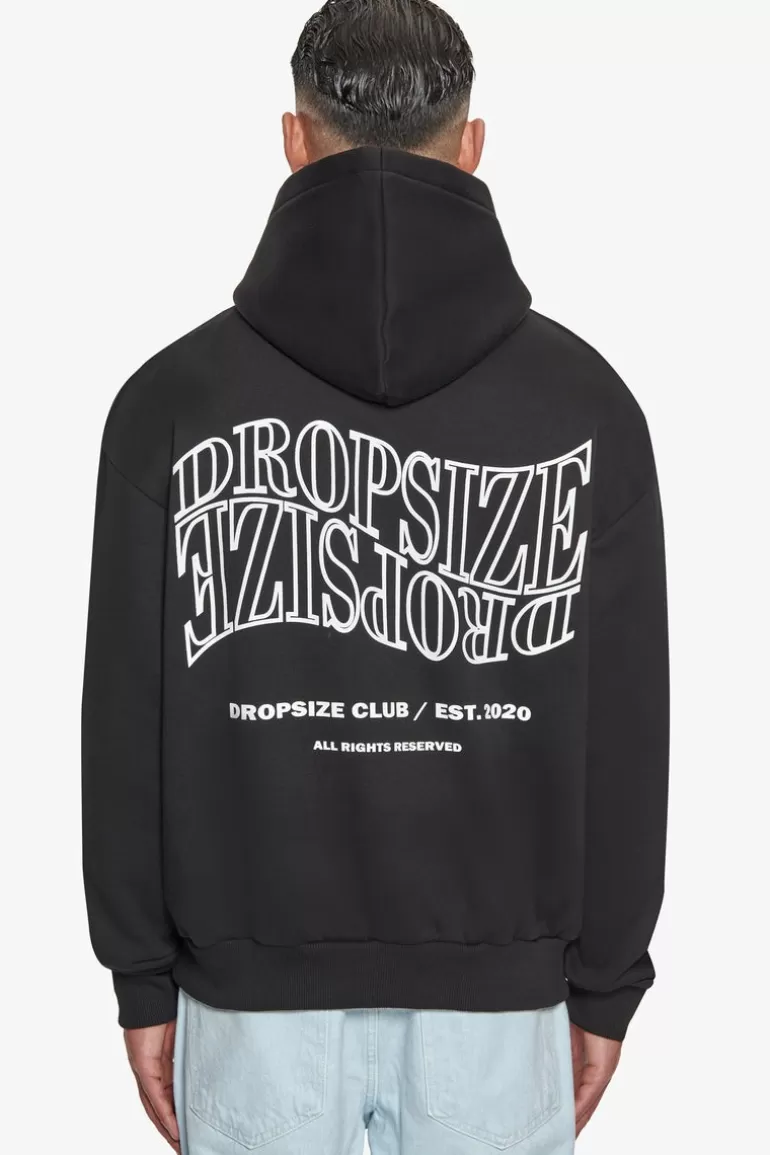 New Dropsize Heavy Oversize Mirrored Logo Hoodie Black/White