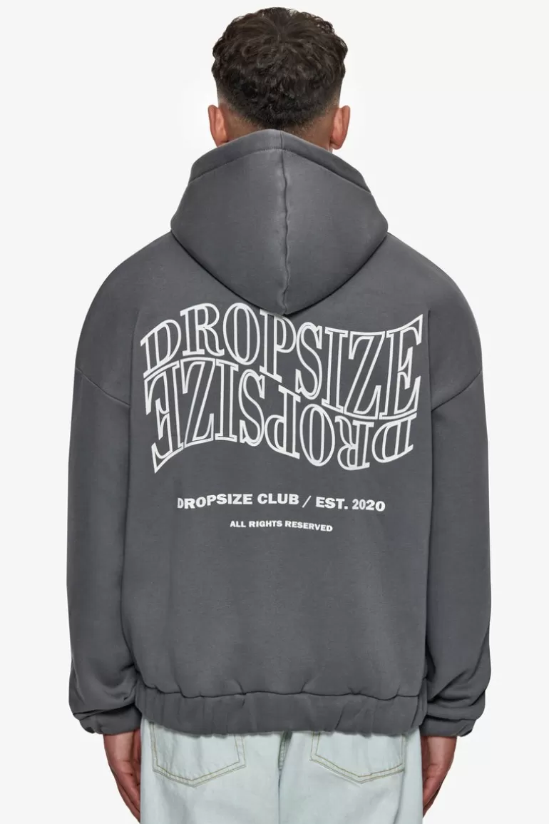 Sale Dropsize Heavy Oversize Mirrored Logo Zip-Hoodie Grey