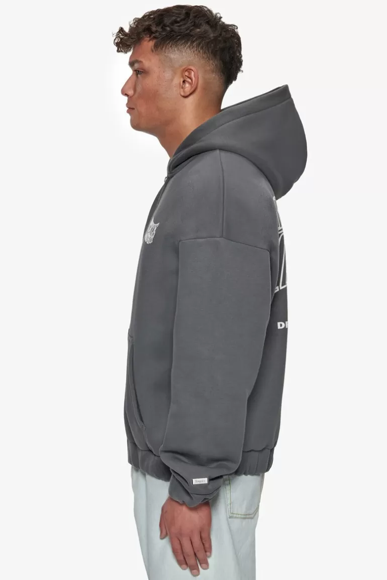 Sale Dropsize Heavy Oversize Mirrored Logo Zip-Hoodie Grey