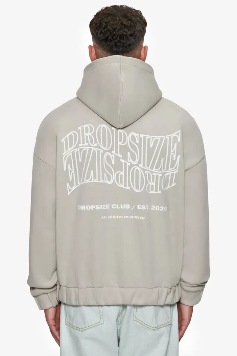 Fashion Dropsize Heavy Oversize Mirrored Logo Zip-Hoodie Stone