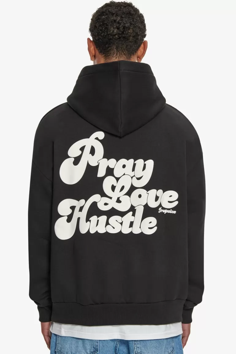 New Dropsize Heavy Oversize Pray Love Hustle Hoodie Black