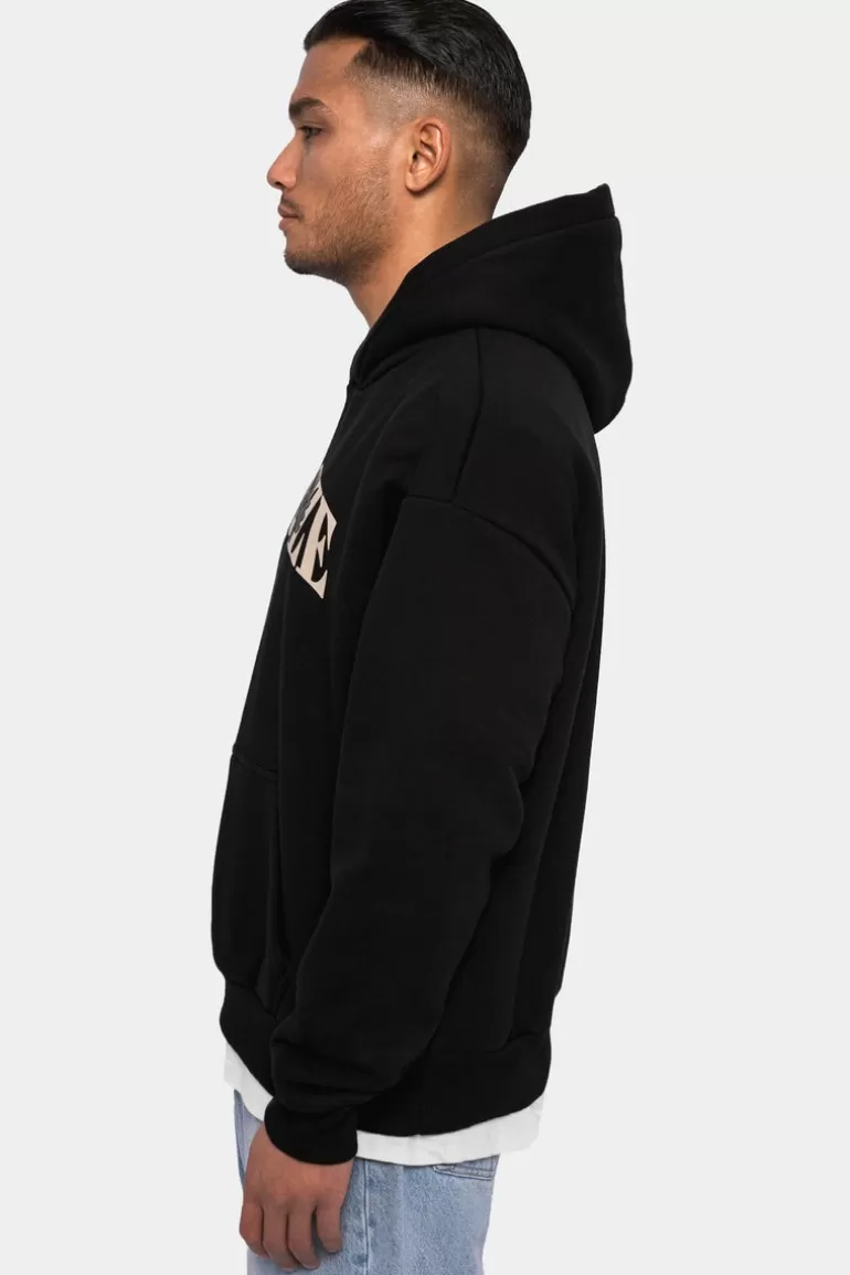 Outlet Dropsize Heavy Oversize Print On Print Hoodie Black