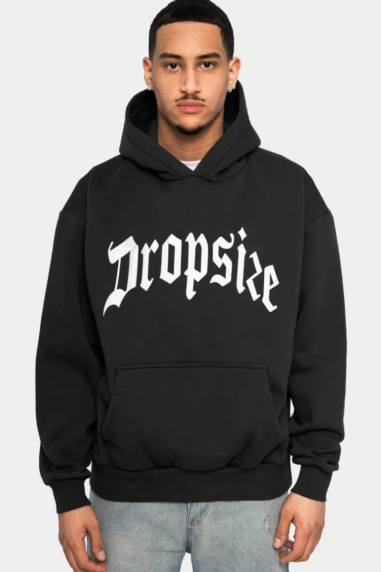 Cheap Dropsize Heavy Oversize Puffer Print Hoodie Washed Black