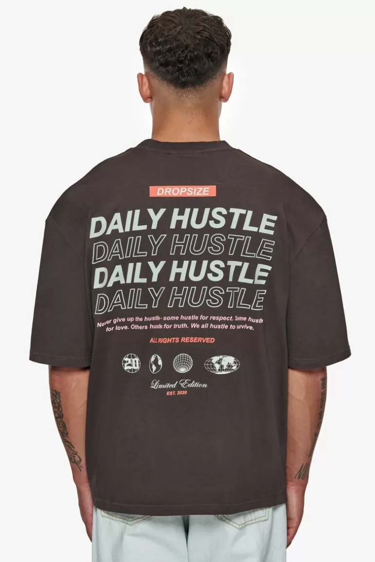 Shop Dropsize Heavy Oversize Quattro Hustle T-Shirt Washed Black