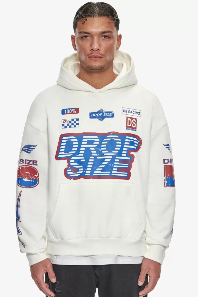 Outlet Dropsize Heavy Oversize Racing Hoodie Cream