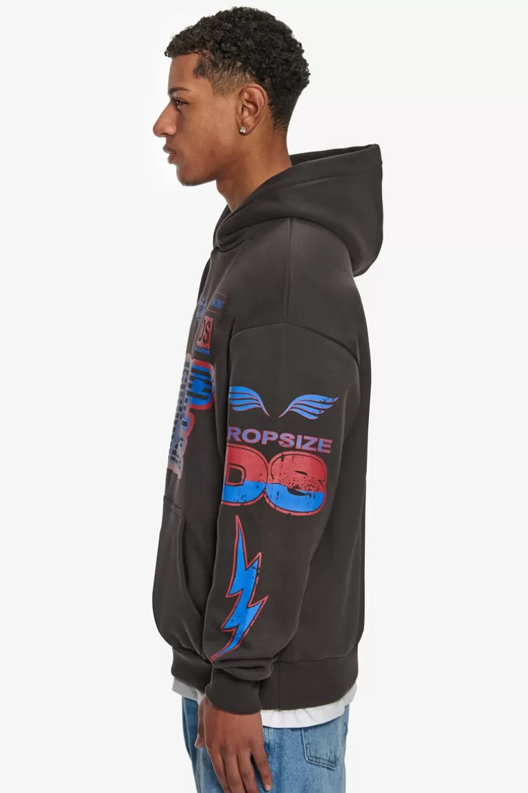 Online Dropsize Heavy Oversize Racing Hoodie Washed Black